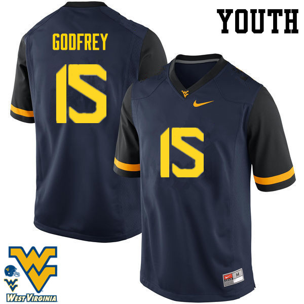 NCAA Youth Eli Godfrey West Virginia Mountaineers Navy #15 Nike Stitched Football College Authentic Jersey WW23C78UE